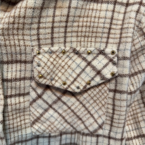 Plaid Button Down Shirt - Cream and Brown - Picture 2 of 4